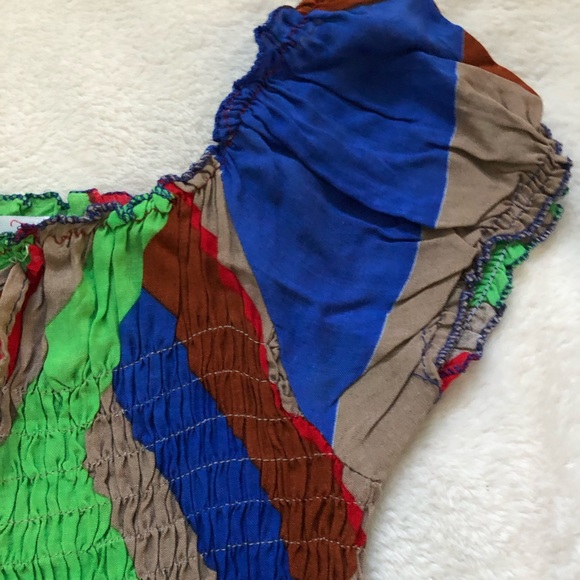 Multicolour Maxi natural Dress stretch wide waist short sleeved open neck - Picture 6 of 10